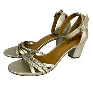 White Mtn. Heels Champagne Gold Mid Block Heel Sandal Ankle Strap Women’s Size 9